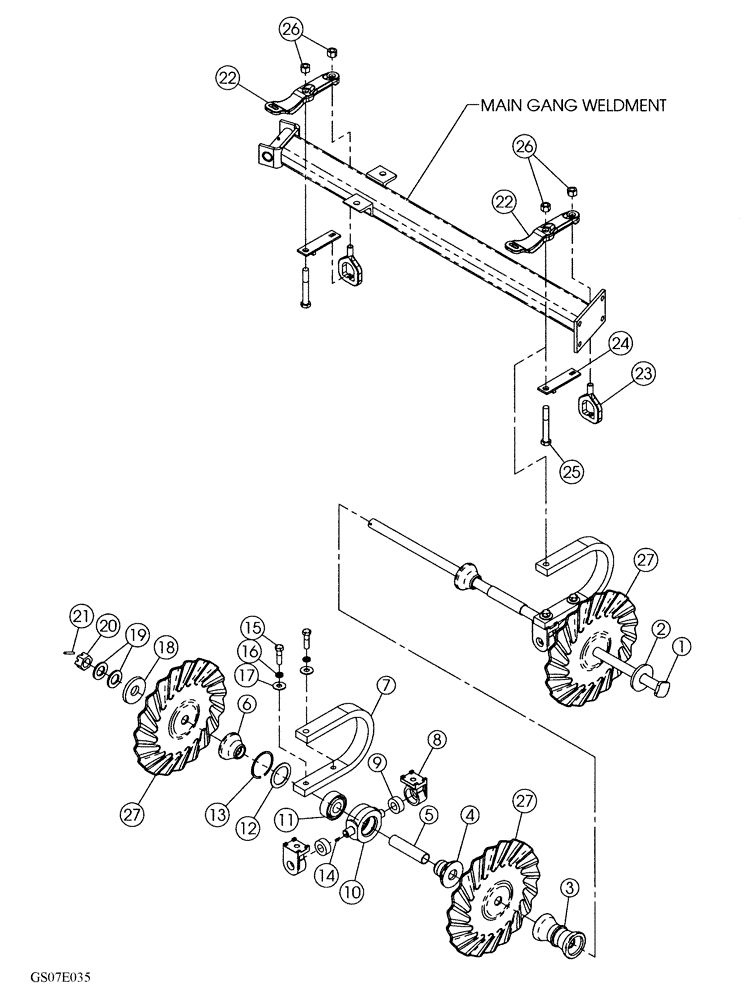 Схема запчастей Case IH 330 TRUE-TANDEM - (75.200.06) - 7-12 CUSHION MAIN GANG PARTS - SERIAL NUMBER JFH0043969 AND PRIOR (75) - SOIL PREPARATION