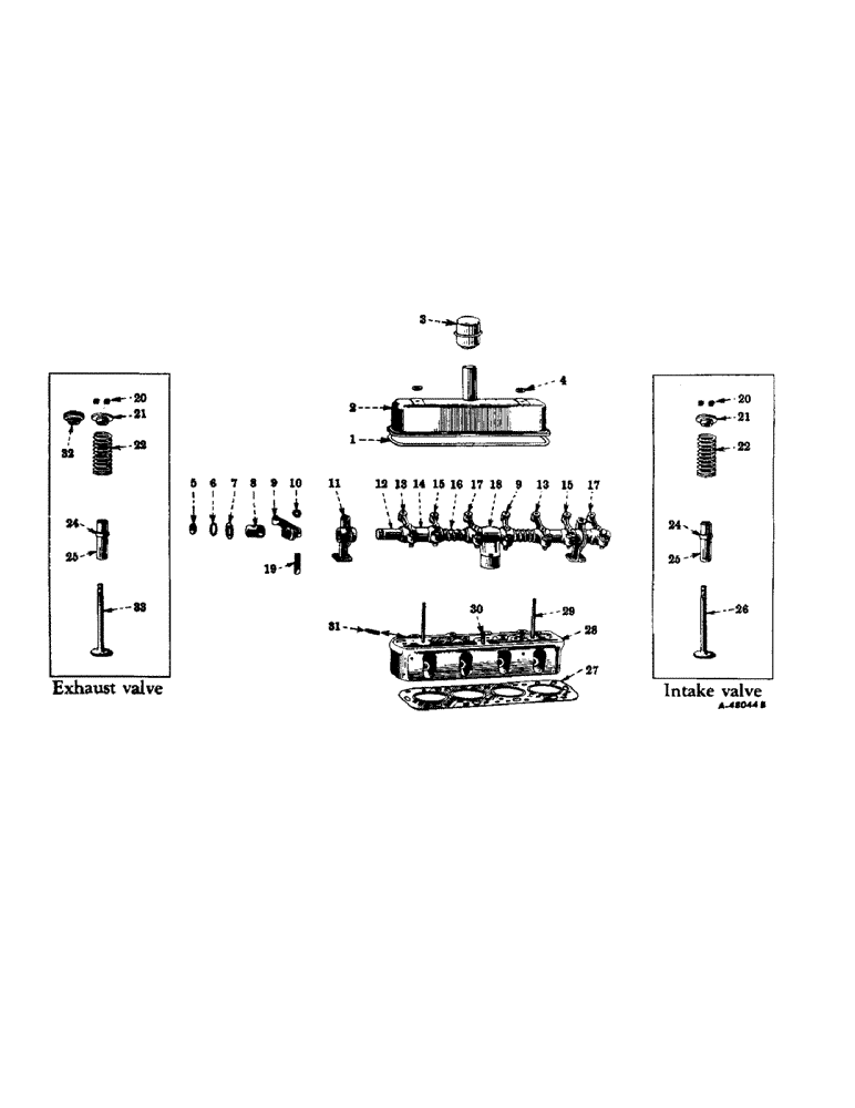 Схема запчастей Case IH 330 - (013) - CARBURETED ENGINE, CYLINDER HEAD, VALVE COVER, VALVES AND VALVE LEVERS (01) - ENGINE