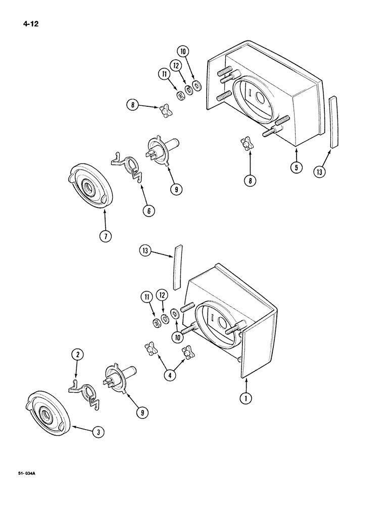 Схема запчастей Case IH 395 - (4-012) - HEADLIGHTS (04) - ELECTRICAL SYSTEMS