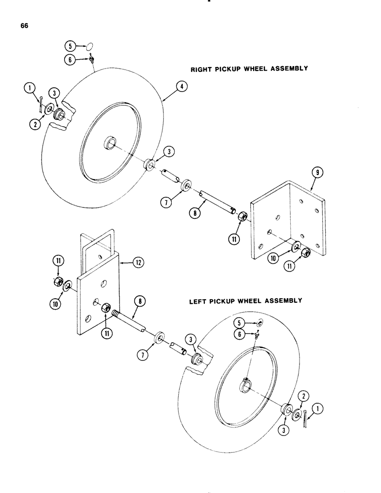 Схема запчастей Case IH 3650 - (66) - LEFT AND RIGHT GAUGE WHEEL, P.I.N. 000756 THROUGH 001531 