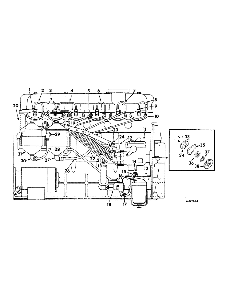 Схема запчастей Case IH 414 - (345) - FUEL INJECTION PUMP AND CONNECTIONS, 414, UP TO SERIAL NO. CH812E, 420, UP TO SERIAL NO. CH1371E (10) - ENGINE