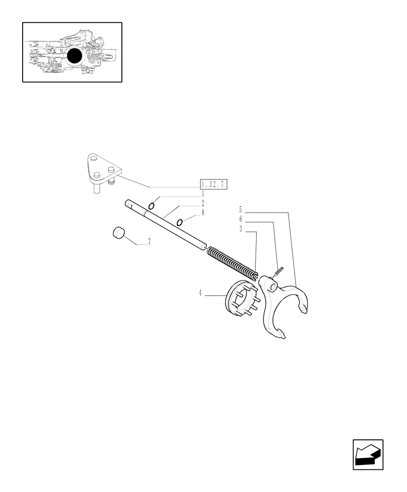 Схема запчастей Case IH JX1075N - (1.32.6[01]) - 2WD DIFFERENTIAL LOCK CONTROL (03) - TRANSMISSION