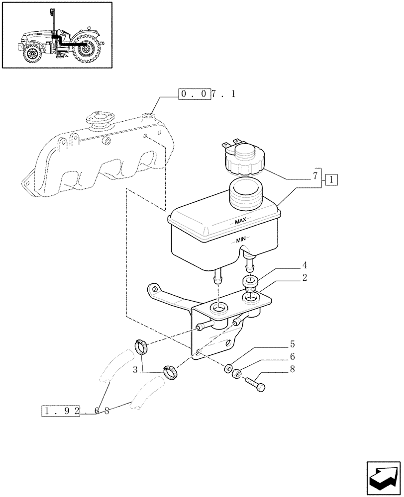 Схема запчастей Case IH JX1075N - (1.68.2) - BRAKING SYSTEM TANK (05) - REAR AXLE