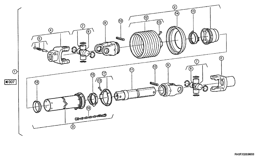 Схема запчастей Case IH RU450 - (0028) - UNIVERSAL DRIVE SHAFT (58) - ATTACHMENTS/HEADERS