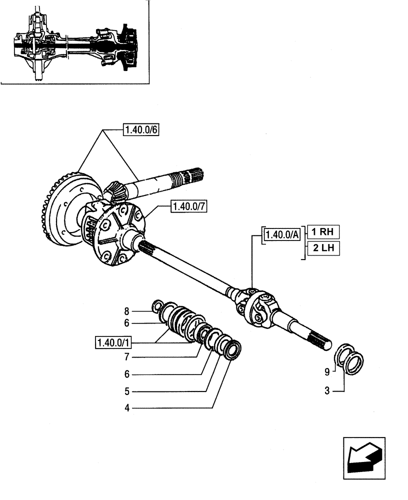 Схема запчастей Case IH JX80 - (1.40.0/10[02]) - FRONT AXLE - HALF-SHAFTS AND RINGS (04) - FRONT AXLE & STEERING