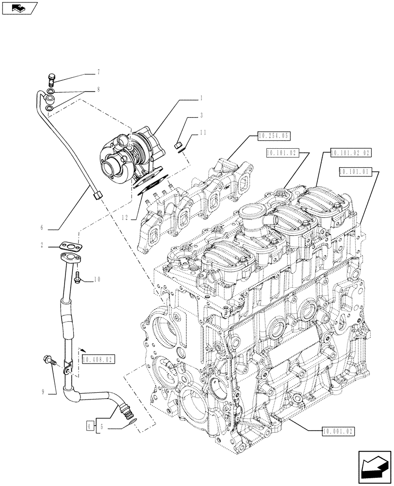 Схема запчастей Case IH F5AE5484A A002 - (10.250.01 01) - TURBOCHARGING (5801375784) (10) - ENGINE