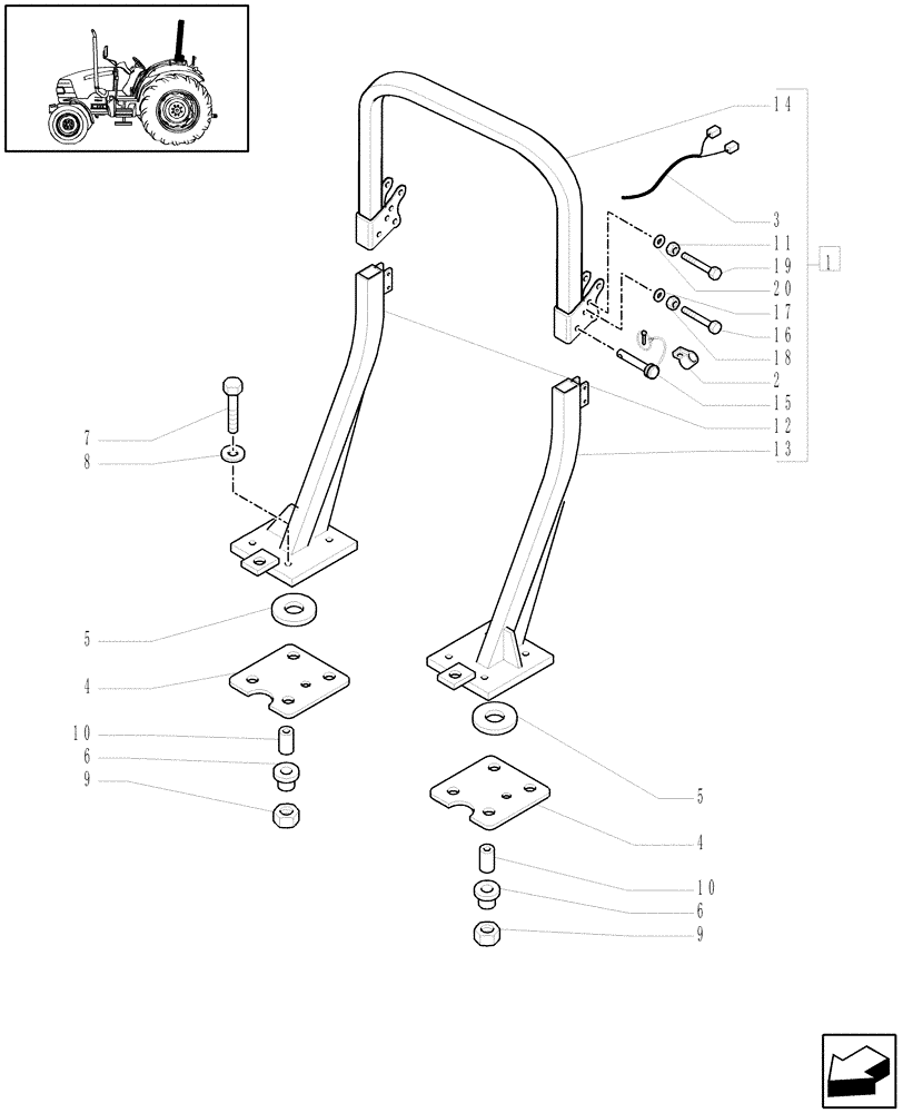 Схема запчастей Case IH JX80 - (1.92.89/02[01A]) - (VAR.330874) COLLAPSABLE ROPS - D5973 (10) - OPERATORS PLATFORM/CAB