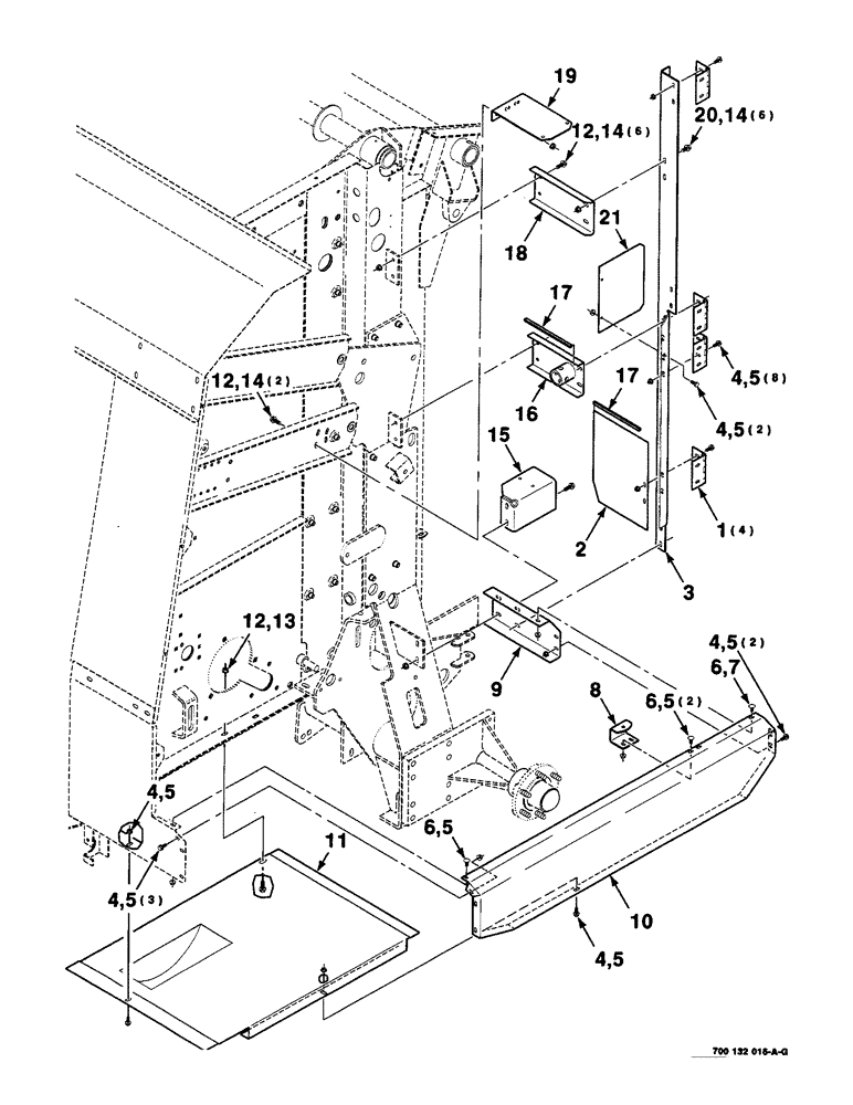 Схема запчастей Case IH 8435 - (7-22) - SHIELD SUPPORT AND HINGE ASSEMBLIES, LEFT (12) - MAIN FRAME