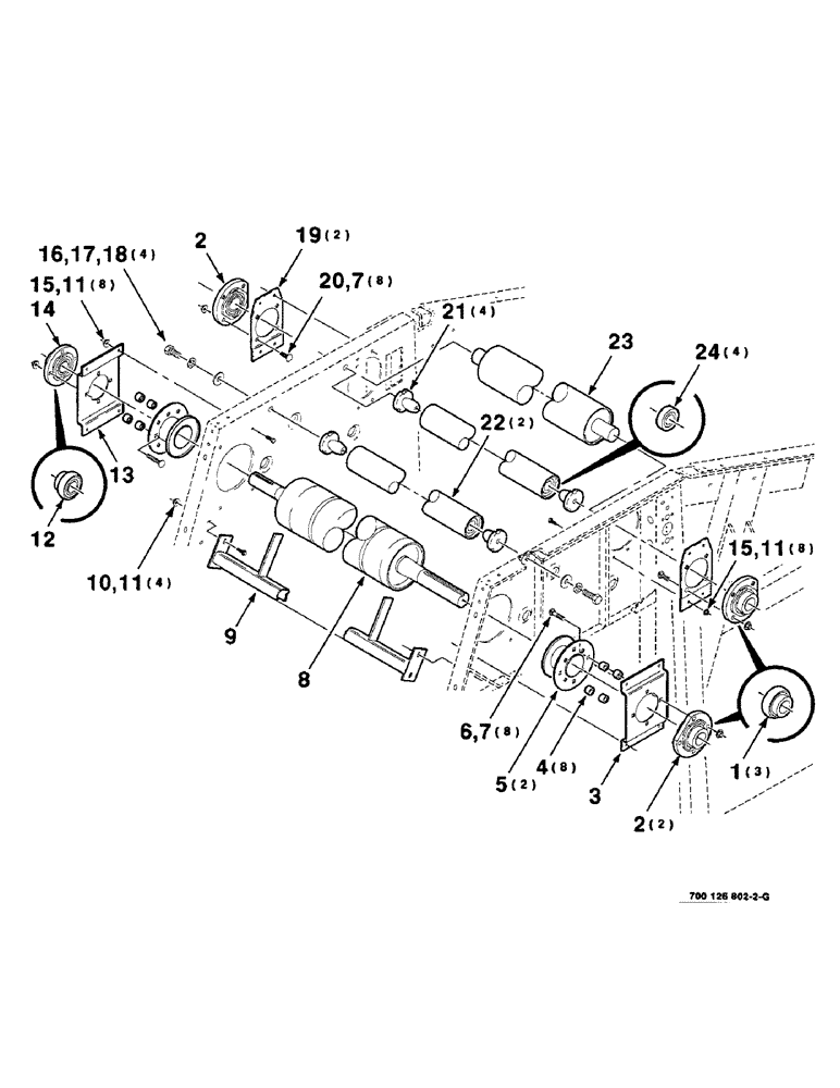 Схема запчастей Case IH 8455T - (6-12) - ROLLERS AND FORMING BELT GUIDE ASSEMBLIES, UPPER (14) - BALE CHAMBER