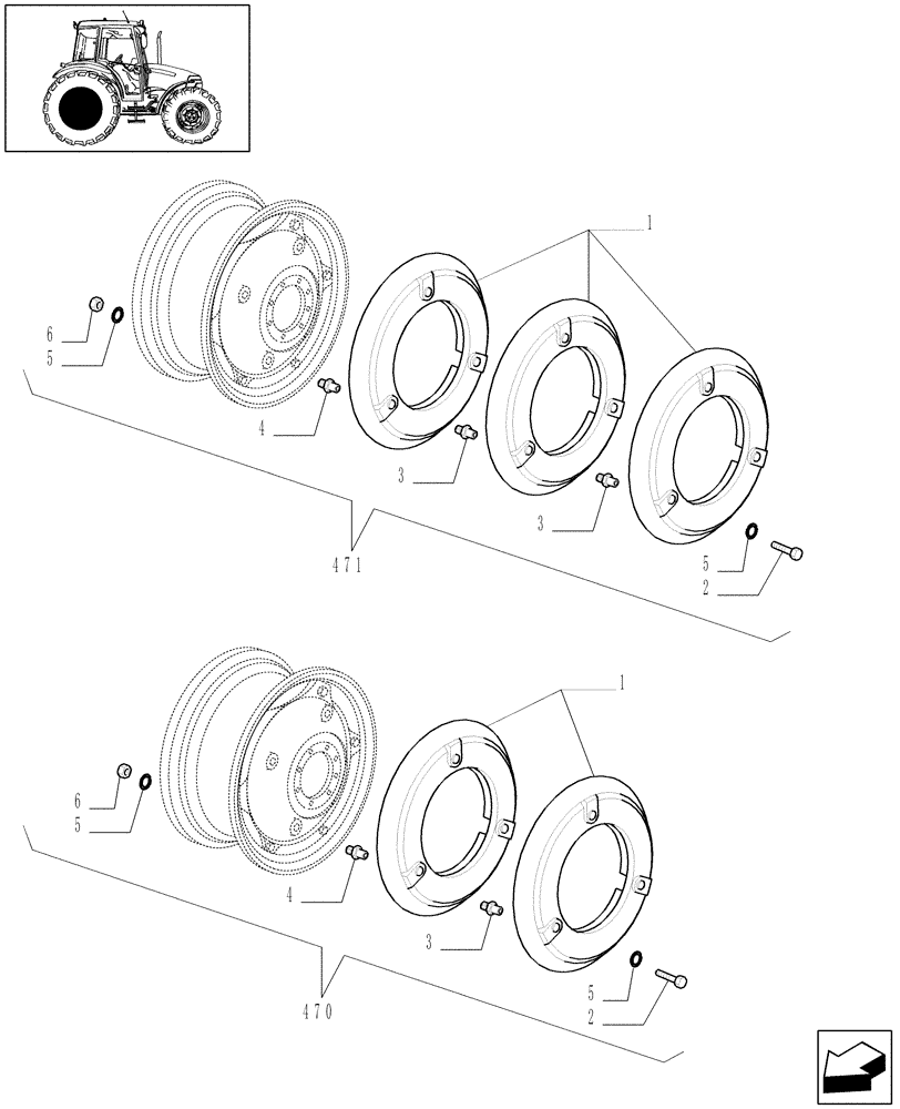 Схема запчастей Case IH JX95 - (1.48.2) - (VAR.470-471) REAR BALLAST (05) - REAR AXLE