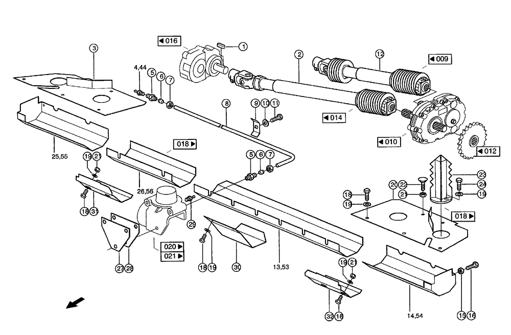 Схема запчастей Case IH 684 - (0017[1]) - GUARD, DRIVE (MG6M) (58) - ATTACHMENTS/HEADERS