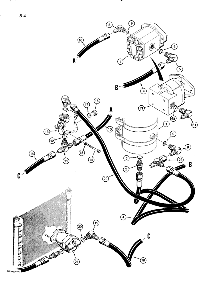 Схема запчастей Case IH 8500 - (8-04) - FAN HYDRAULIC SYSTEM, SUCTION AND PRESSURE LINES, USED WITH P.T.O. PUMP PRESSURE (08) - HYDRAULICS