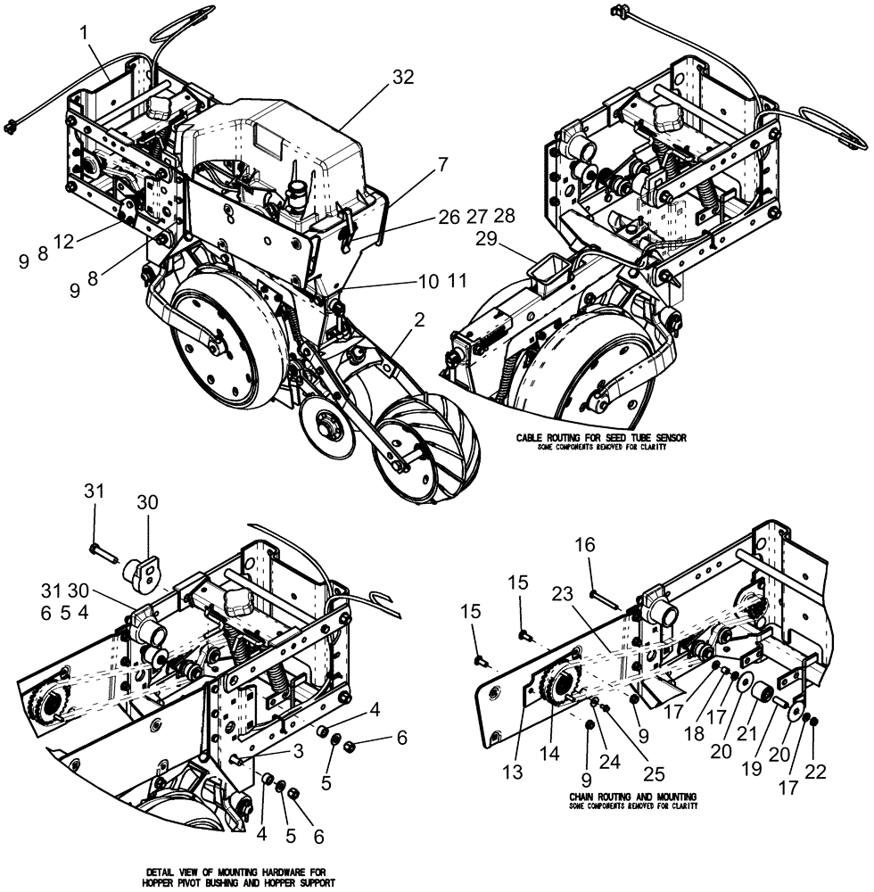 Схема запчастей Case IH 1240 - (75.200.07) - ROW UNIT FRAME WITH STANDARD LINKAGE & MINI HOPPER - ROUTING DETAILS (75) - SOIL PREPARATION