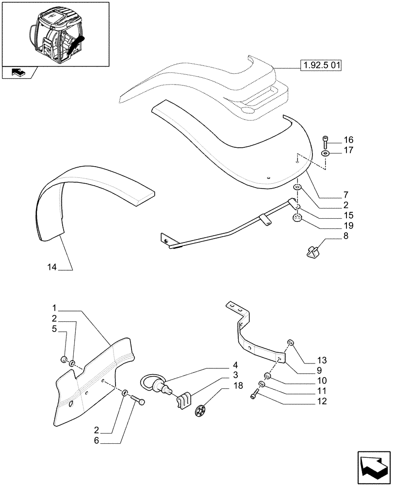 Схема запчастей Case IH MAXXUM 110 - (1.92.5/01) - STANDARD REAR FENDERS WITH EXTENSIONS (VAR.330523-331523) (10) - OPERATORS PLATFORM/CAB