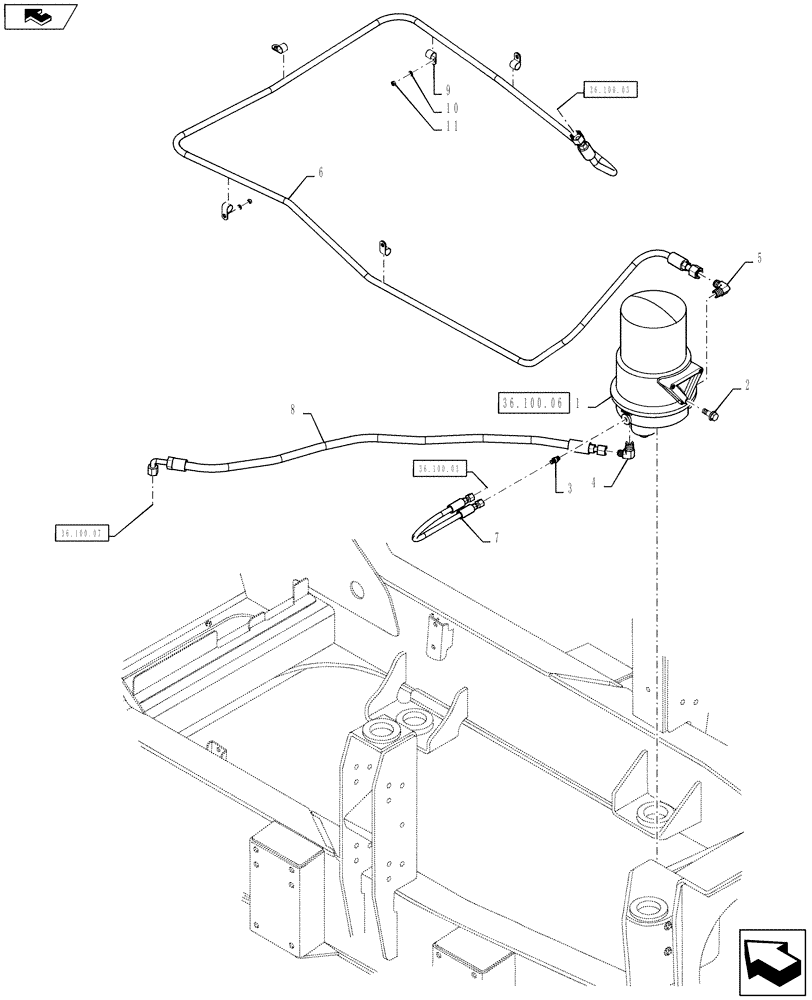 Схема запчастей Case IH TITAN 3030 - (36.100.05) - AIR DRYER LINES AND MOUNTING (36) - PNEUMATIC SYSTEM