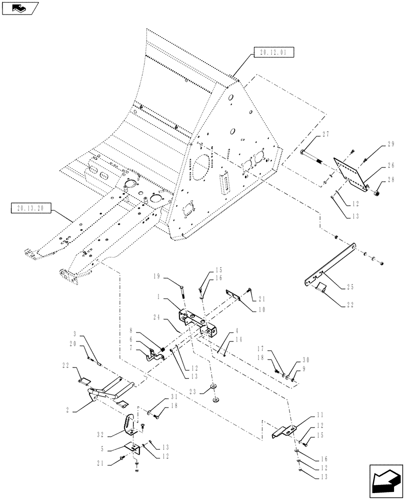 Схема запчастей Case IH 3206-30 - (20.13.09) - OUTER DIVIDERS, MOUNT HARDWARE (58) - ATTACHMENTS/HEADERS