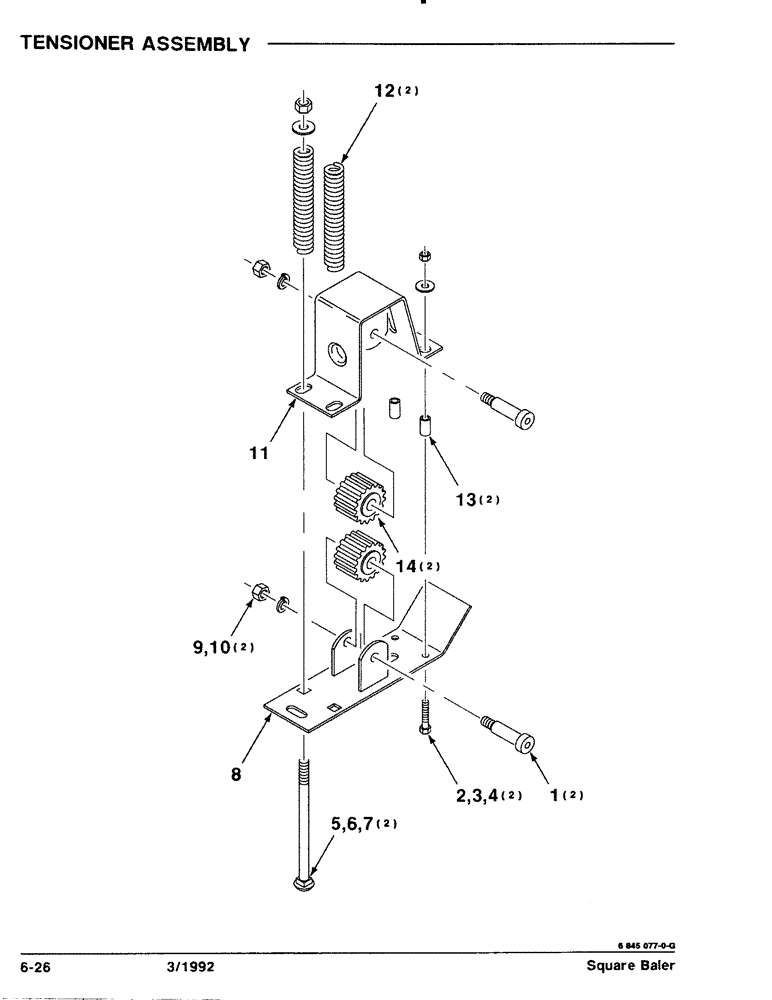 Схема запчастей Case IH 8570 - (6-26) - TENSIONER ASSEMBLY (14) - BALE CHAMBER