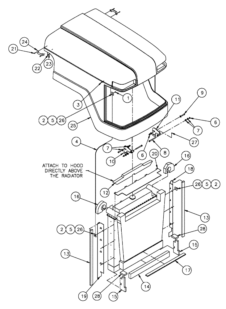 Схема запчастей Case IH FLX4375 - (04-021) - HOOD ASSEMBLY (FLX4375) Frame & Suspension