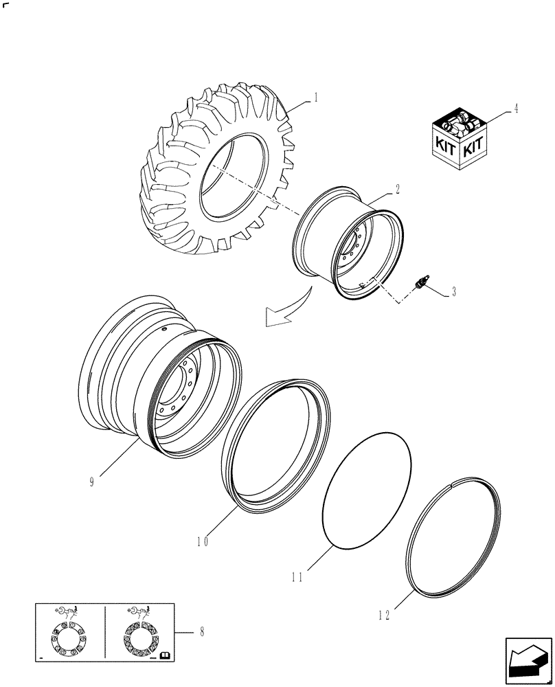 Схема запчастей Case IH 9010 - (44.100.07) - WHEELS, FRONT - 76 X 50.00-32 X DW44A - 7010/8010 (44) - WHEELS