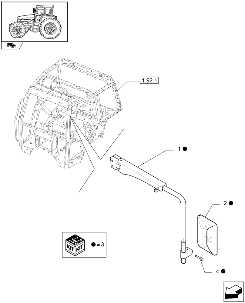 Схема запчастей Case IH FARMALL 95U - (1.93.6/01) - TELESCOPIC REAR MIRROR - W/CAB (VAR.330879) (10) - OPERATORS PLATFORM/CAB