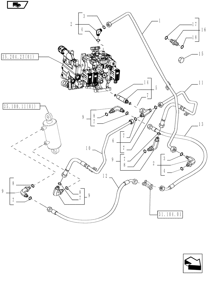 Схема запчастей Case IH MAGNUM 225 - (35.100.04[02]) - LIFTER LINES, LIFTER CYLINDERS PIPES & REMOTE CONTROL VALVES DRAIN, WITH CONTINUOUSLY VARIABLE TRANSMISSION (35) - HYDRAULIC SYSTEMS