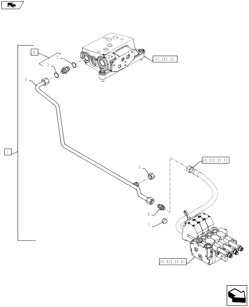 Схема запчастей Case IH PUMA 130 - (88.035.09[03]) - DIA KIT, 2 ELECTRONIC MID MOUNTED VALVES - PIPES (88) - ACCESSORIES