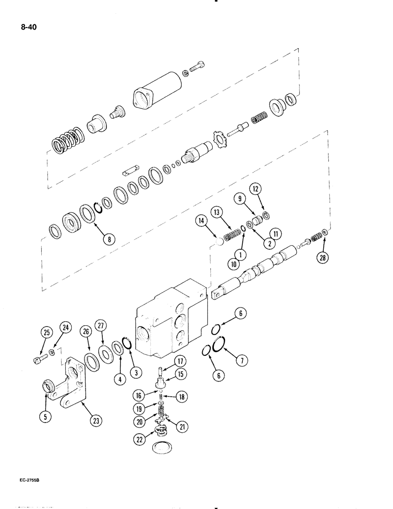 Схема запчастей Case IH 595 - (8-40) - REMOTE AUXILIARY VALVE ASSEMBLY, WITH ONE CHECK VALVE (08) - HYDRAULICS