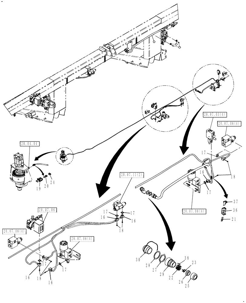 Схема запчастей Case IH DH252 - (20.03.02[1]) - WIRE HARNESS, DOUBLE SWATH, FROM PIN Y9ZB00735 (06) - ELECTRICAL