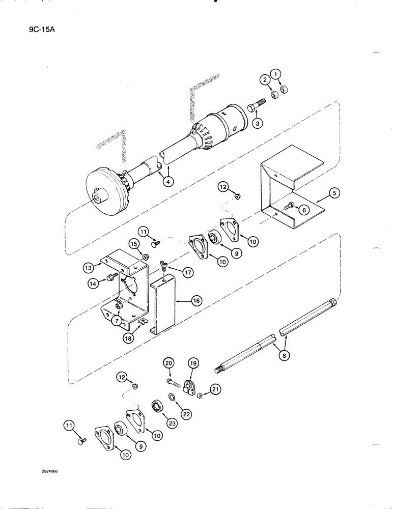 Схема запчастей Case IH 1020 - (9C-15A) - AUGER JACKSHAFT DRIVE, (MOUNTED ON RIGHT-HAND SIDE OF HEADER, 15 AND 16-1/2 FT HEADER (58) - ATTACHMENTS/HEADERS