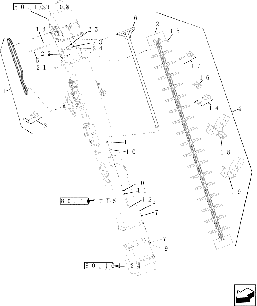 Схема запчастей Case IH 8120 - (80.101.18) - GRAIN ELEVATOR TENSIONER & CHAIN (80) - CROP STORAGE/UNLOADING