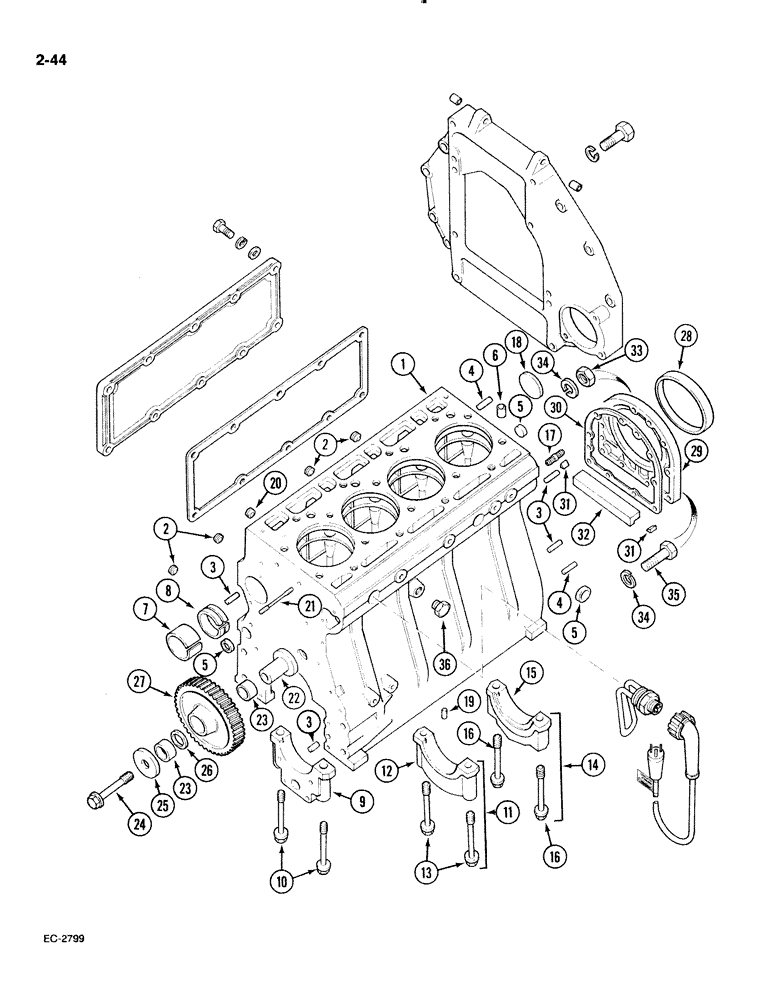 Схема запчастей Case IH 885 - (2-044) - CYLINDER BLOCK AND RELATED PARTS (02) - ENGINE