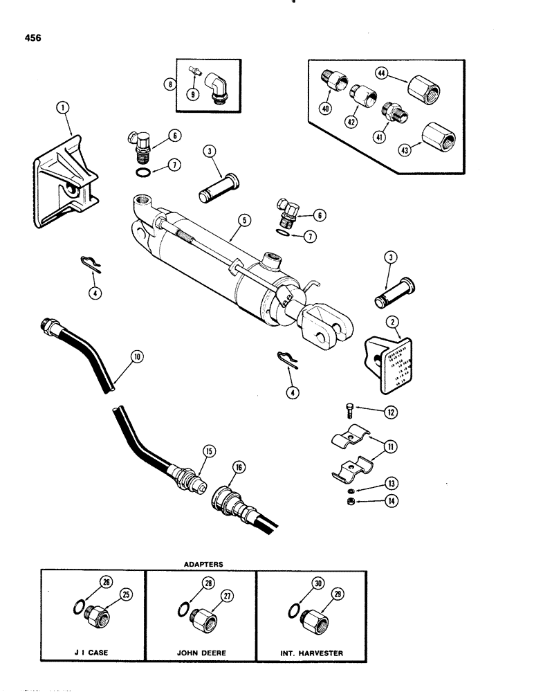 Схема запчастей Case IH 1070 - (0456) - REMOTE HYDRAULIC CYLINDER AND HOSES (08) - HYDRAULICS