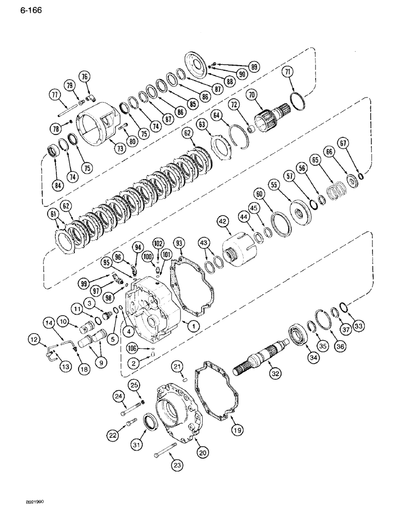 Схема запчастей Case IH 7110 - (6-166) - PTO ASSEMBLY, SINGLE SPEED - 1000 RPM, 1-3/4 INCH (06) - POWER TRAIN