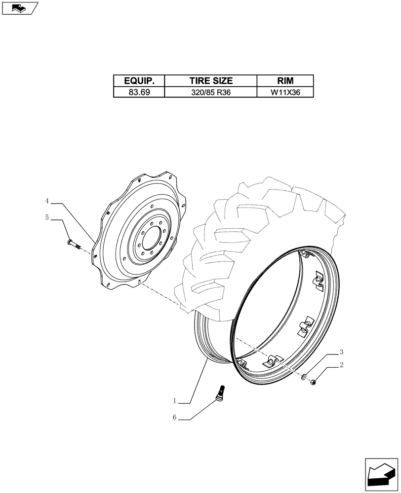 Схема запчастей Case IH FARMALL 65C - (44.520.01[02]) - REAR WHEELS (44) - WHEELS