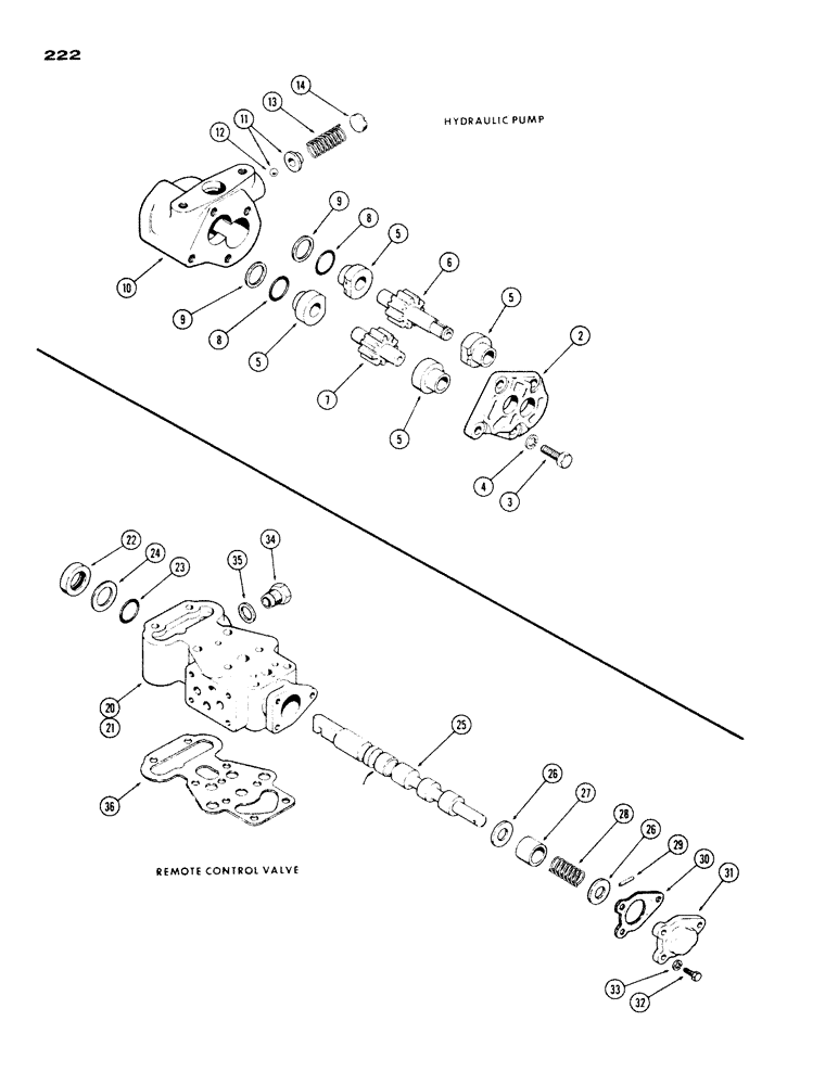 Схема запчастей Case IH 530 - (222) - A35081 AND G45460 HYDRAULIC PUMP / A35618 HYDRAULIC VALVE (08) - HYDRAULICS