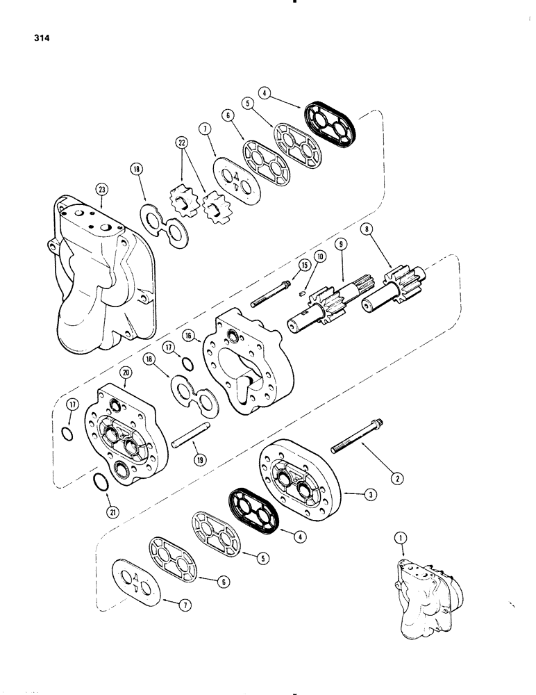 Схема запчастей Case IH 1270 - (314) - A63302 DUAL PUMP (08) - HYDRAULICS