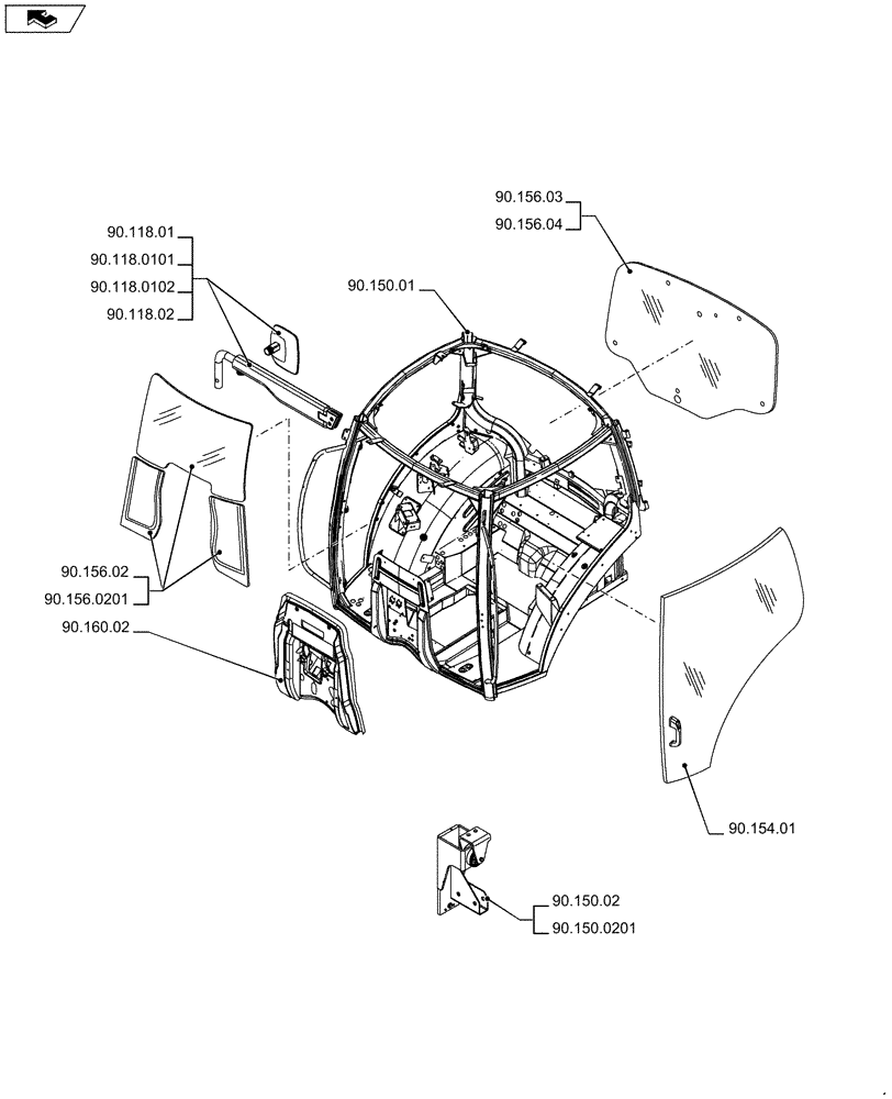 Схема запчастей Case IH PUMA 200 - (90.000.00[02]) - PICTORIAL INDEX - PLATFORM, CAB, BODYWORK AND DECALS (90) - PLATFORM, CAB, BODYWORK AND DECALS