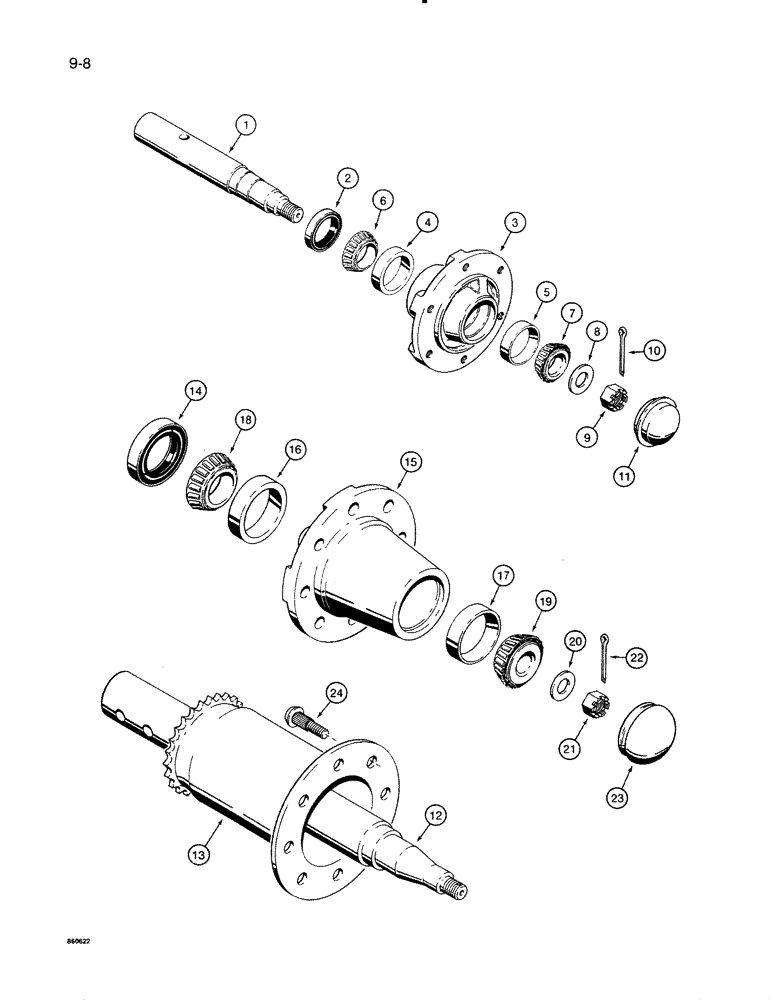 Схема запчастей Case IH 8500 - (9-008) - SPINDLES, HUBS AND BEARINGS, 33 FOOT WIDE DRILL (09) - CHASSIS/ATTACHMENTS