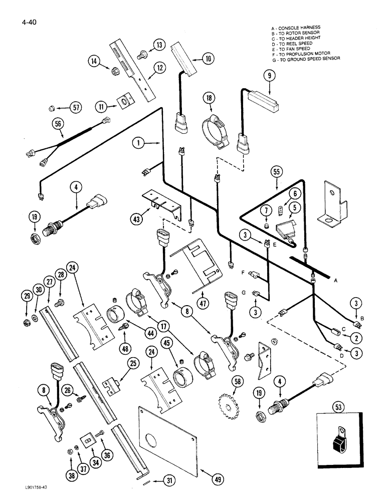 Схема запчастей Case IH 1680 - (4-040) - SHAFT SPEED MONITOR CONTROL HARNESS, COMBINES WITH STRAW CHOPPER PRIOR TO P.I.N. JJC0117060 (06) - ELECTRICAL