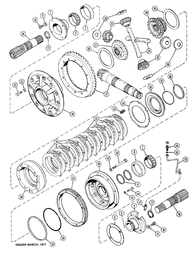 Схема запчастей Case IH 1570 - (124) - DIFFERENTIAL, BEARING CARRIER, CAGE SIDE GEAR AND SHAFT, FIRST USED TRANSMISSION S/N 10057502 (06) - POWER TRAIN