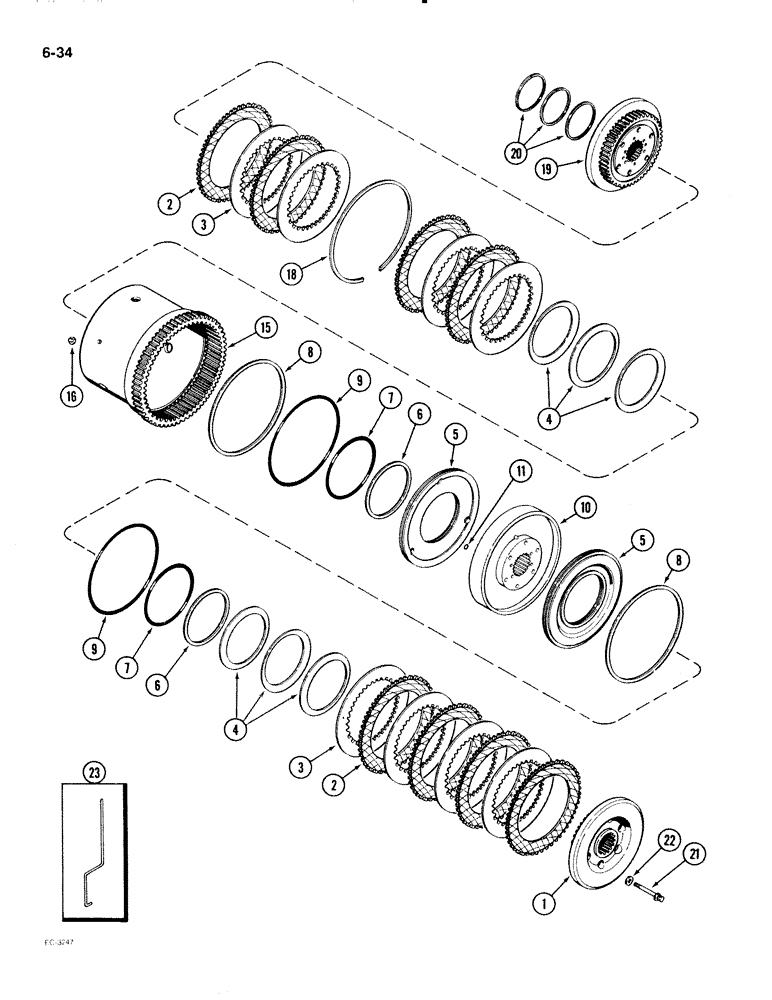 Схема запчастей Case IH 2096 - (6-034) - POWER SHIFT TRANSMISSION, (C2) AND (C3) CLUTCHES, TRANSMISSION SERIAL NUMBER 16264559 AND AFTER (06) - POWER TRAIN