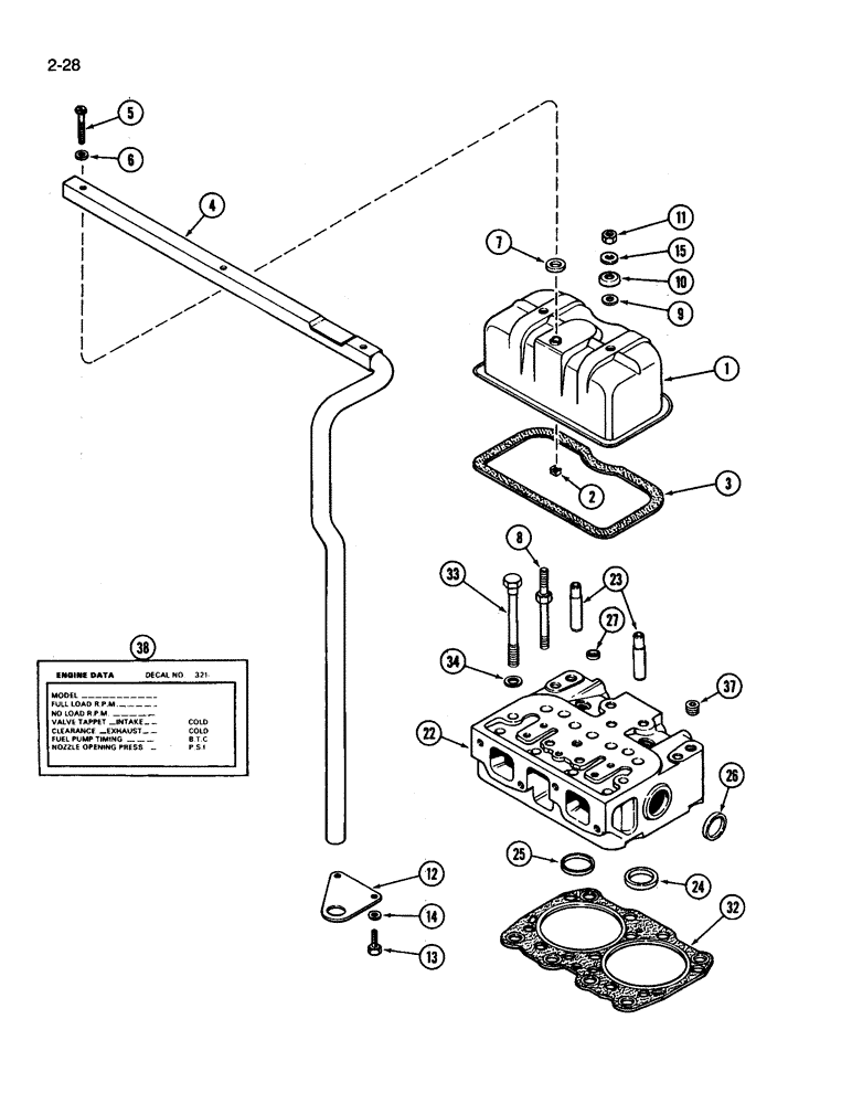 Схема запчастей Case IH 3394 - (2-28) - CYLINDER HEAD AND COVER, 504BDT DIESEL ENGINE (02) - ENGINE