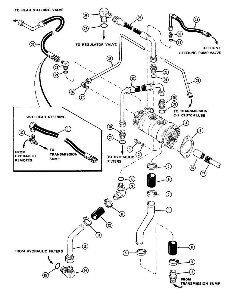 Схема запчастей Case IH 2470 - (188) - HYDRAULIC PUMP AND CIRCUITRY, WITHOUT P.T.O. (08) - HYDRAULICS