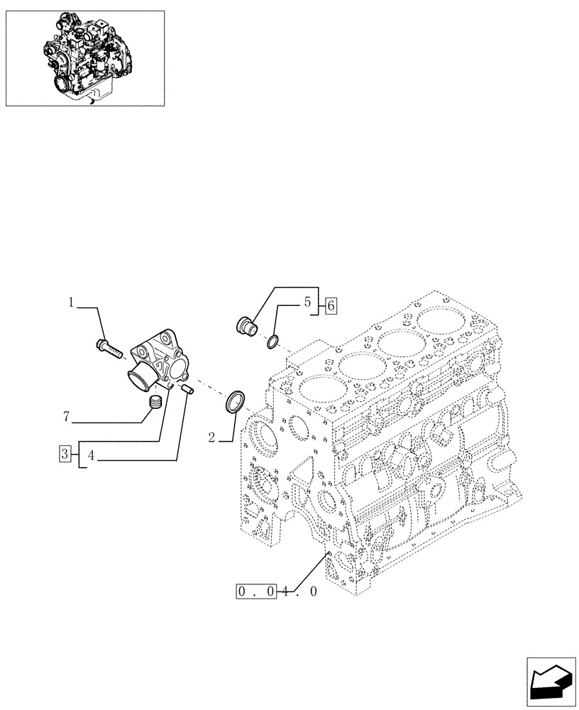 Схема запчастей Case IH PX70 - (0.32.3[01]) - PIPING - ENGINE COOLING SYSTEM (504064335 - 504038202) (02) - ENGINE