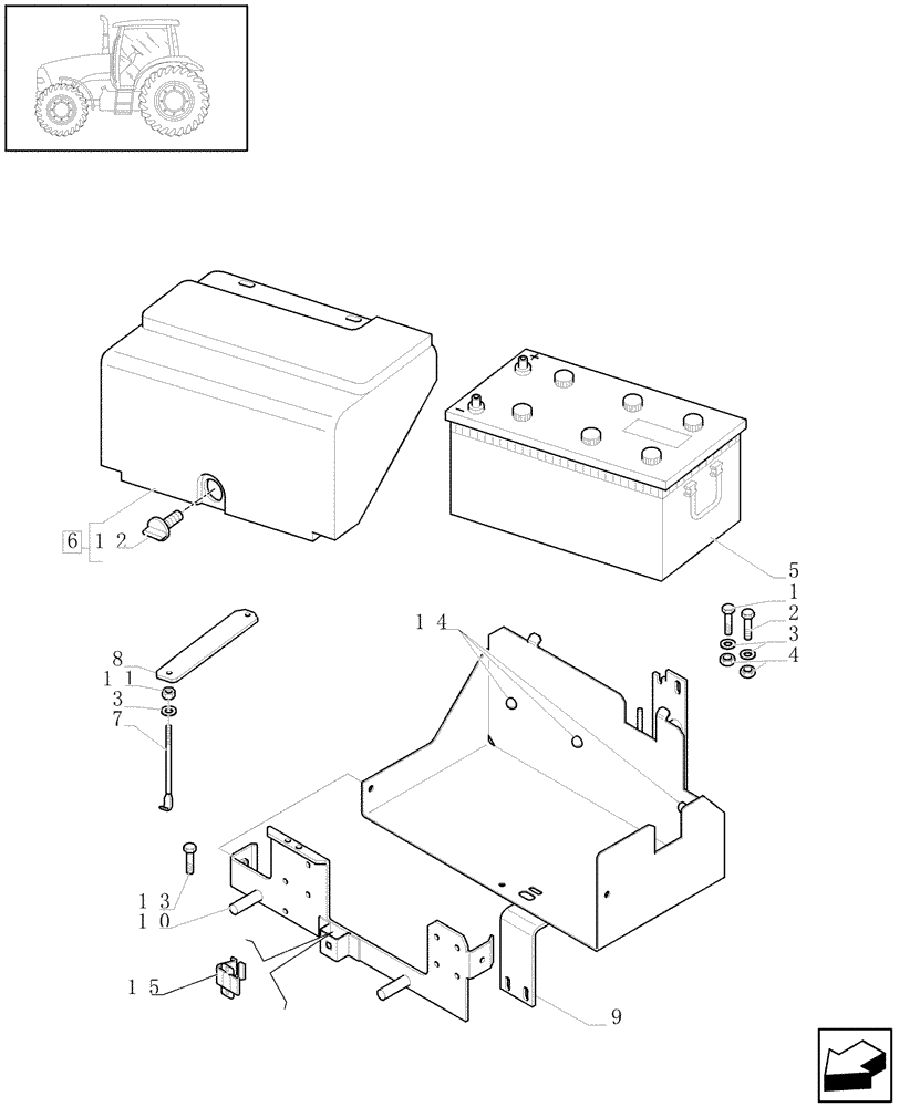 Схема запчастей Case IH PUMA 180 - (1.74.2[01A]) - BATTERY AND BATTERY MOUNTING - D6543 (06) - ELECTRICAL SYSTEMS