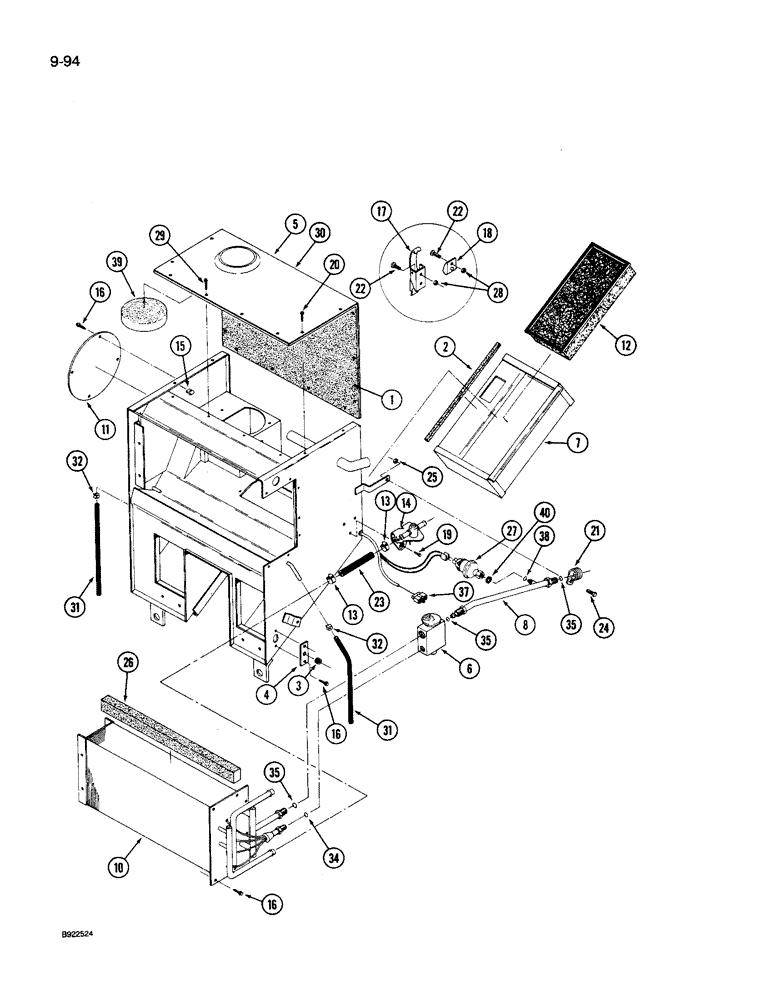 Схема запчастей Case IH 9250 - (9-094) - AIR CONDITIONING AND HEATER MODULE, CAB EXTERNAL COMPONENTS, PRIOR TO P.I.N. JCB0028400 (09) - CHASSIS/ATTACHMENTS