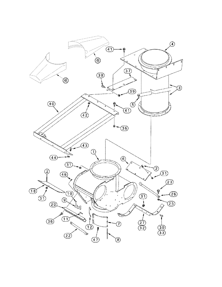 Схема запчастей Case IH 2344 - (09E-09) - UNLOADER HOUSING - GRAIN TANK, LOWER (17) - GRAIN TANK & UNLOADER