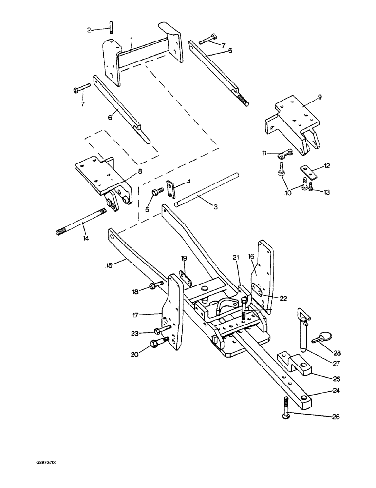 Схема запчастей Case IH 1210 - (9-004) - DRAWBAR AND SUPPORT FRAME, 1210, 1210G, 1210Q AND 1210SK 4WD TRACTORS WITH S/N 11158038 AND AFTER (09) - CHASSIS/ATTACHMENTS