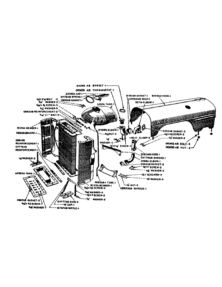 Схема запчастей Case IH D-SERIES - (042) - RADIATOR AND HOOD, D, DC, DO, DV (02) - ENGINE