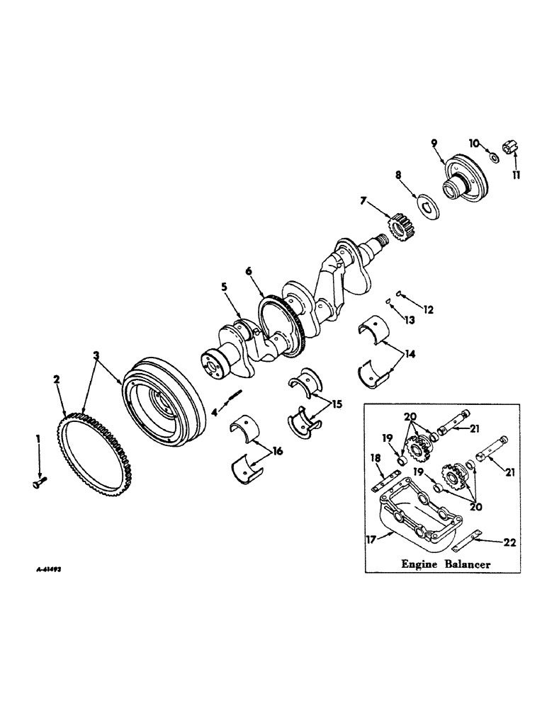 Схема запчастей Case IH 504 - (033) - DIESEL ENGINE, CRANKSHAFT, FLYWHEEL AND BEARINGS (01) - ENGINE